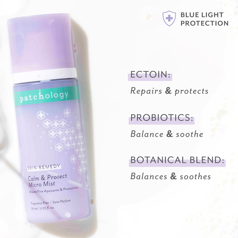 blue light protection skin remedy mist with ectoin to repair and protect plus probiotics to balance and soothe and botanical blend that balances and soothes your skin