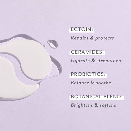 ectoin to repair and protect  with ceramides to hydrate and smooth and probiotics to balance and soothe plus botantical blends brighten and soften