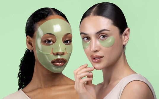 women wearing green cool crush hydrgoel mask on green background