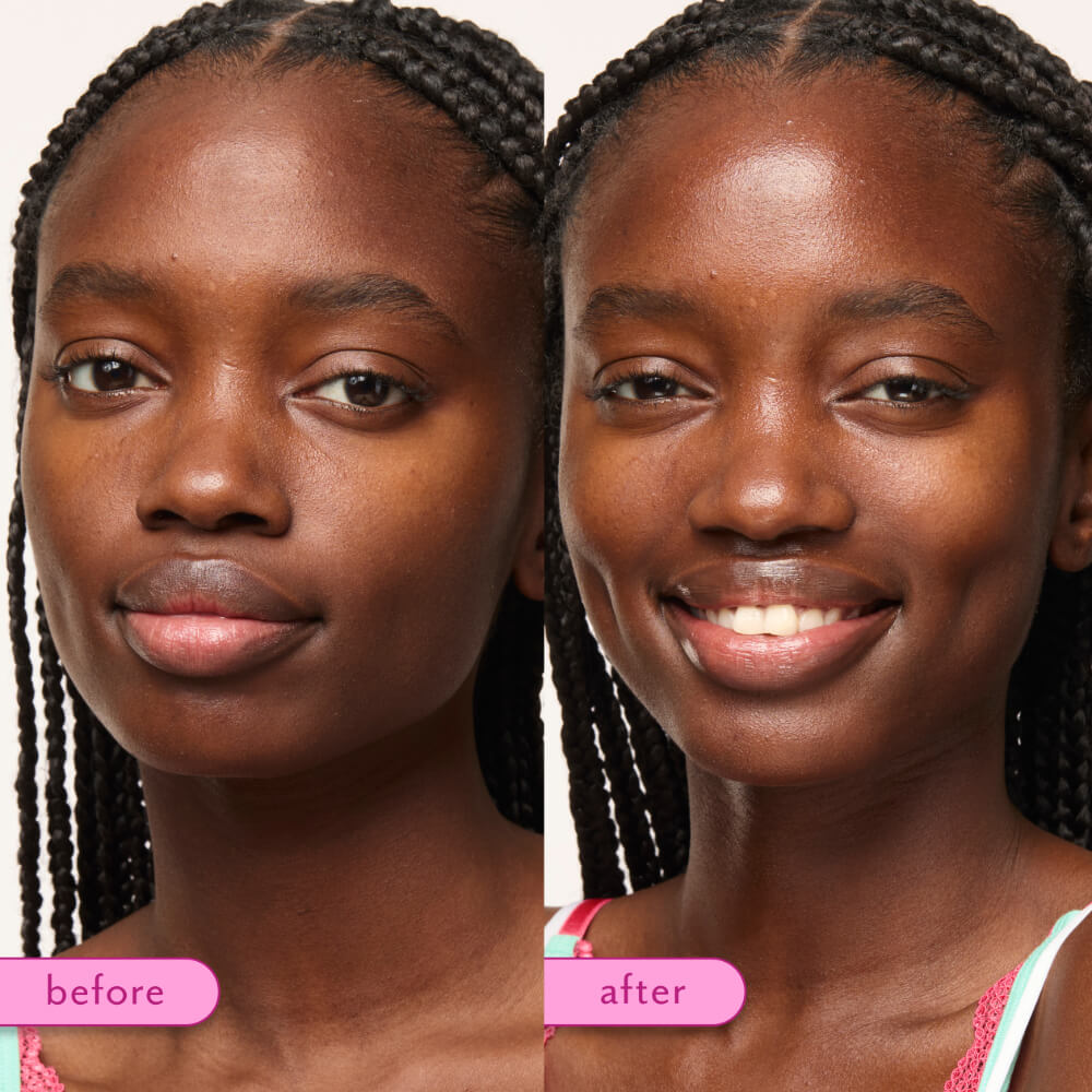 Before-and-after portraits showing brighter, more radiant skin after using Nine-to-Five Instant Wake-Up Morning Gel-Cream.