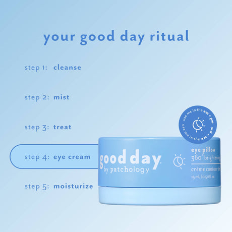 Eye Pillow 360° Brightening Eye Cream featured as the eye cream step in a five-step skincare ritual.