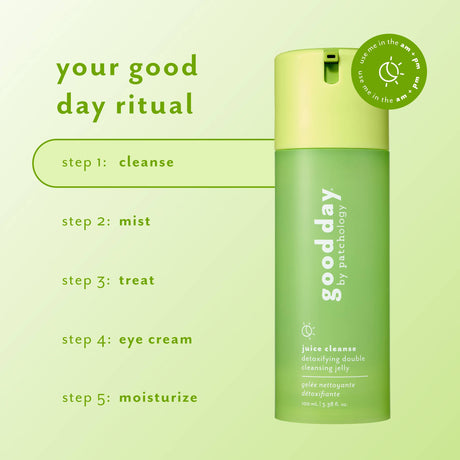 Juice Cleanse Detoxifying Double Cleansing Jelly featured as the cleansing step in a five-step skincare ritual.