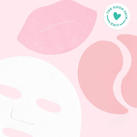 Pink and white abstract design with 'The Good Skin Edit' logo in the corner.