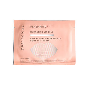 Patchology Flashpatch Hydrating Lip Gels peach packet with holographic lip design for moisturizing lip treatment
